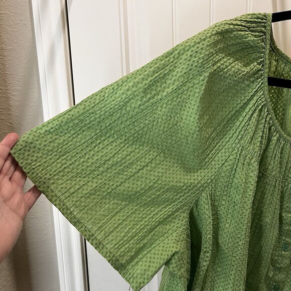 Liz & Me Green Pintucked Pleated Button Up Short Sleeve Top Blouse Women Size 3X - Picture 6 of 10